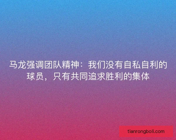 马龙强调团队精神：我们没有自私自利的球员，只有共同追求胜利的集体