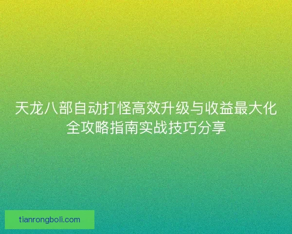 天龙八部自动打怪高效升级与收益最大化全攻略指南实战技巧分享